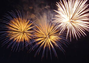 Golden fireworks lighting up the night sky in Bratislava